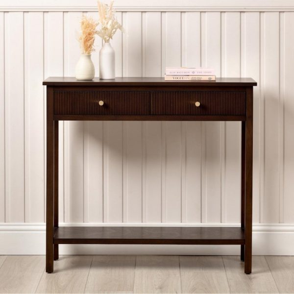 LINDON 2 DRAWER CONSOLE TABLE WALNUT BROWN - Image 6