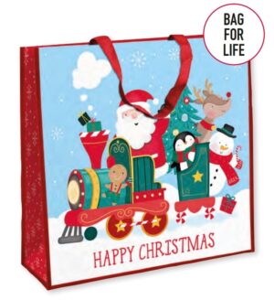 SANTA TRAIN JUMBO SQ PP WOVEN GIFT BAG