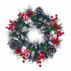 36cm RED BERRY CONE CANDY WREATH