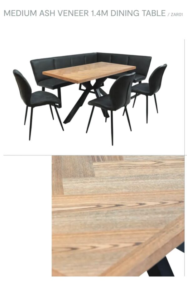 ZARA 1.4m DINING TABLE - MED ASH VENEER w/ BLK LEG - Image 2