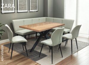 ZARA 1.4m DINING TABLE - MED ASH VENEER w/ BLK LEG